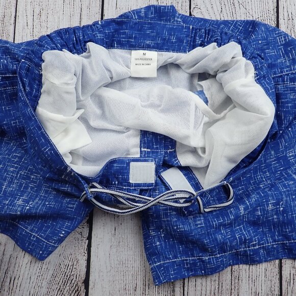 Peter Millar Blue Abstract Print Men's M Mesh Lined Swim Trunks Pockets - Picture 10 of 10